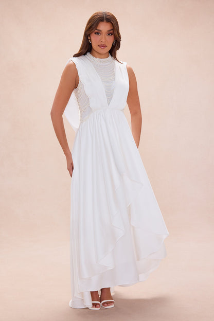 Dream In Pearl Draped Gown - Ivory