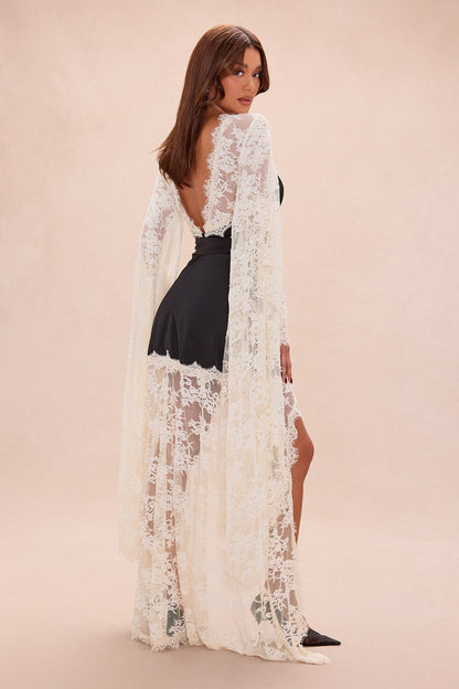 Amelia Satin Lace Mini Dress - Black