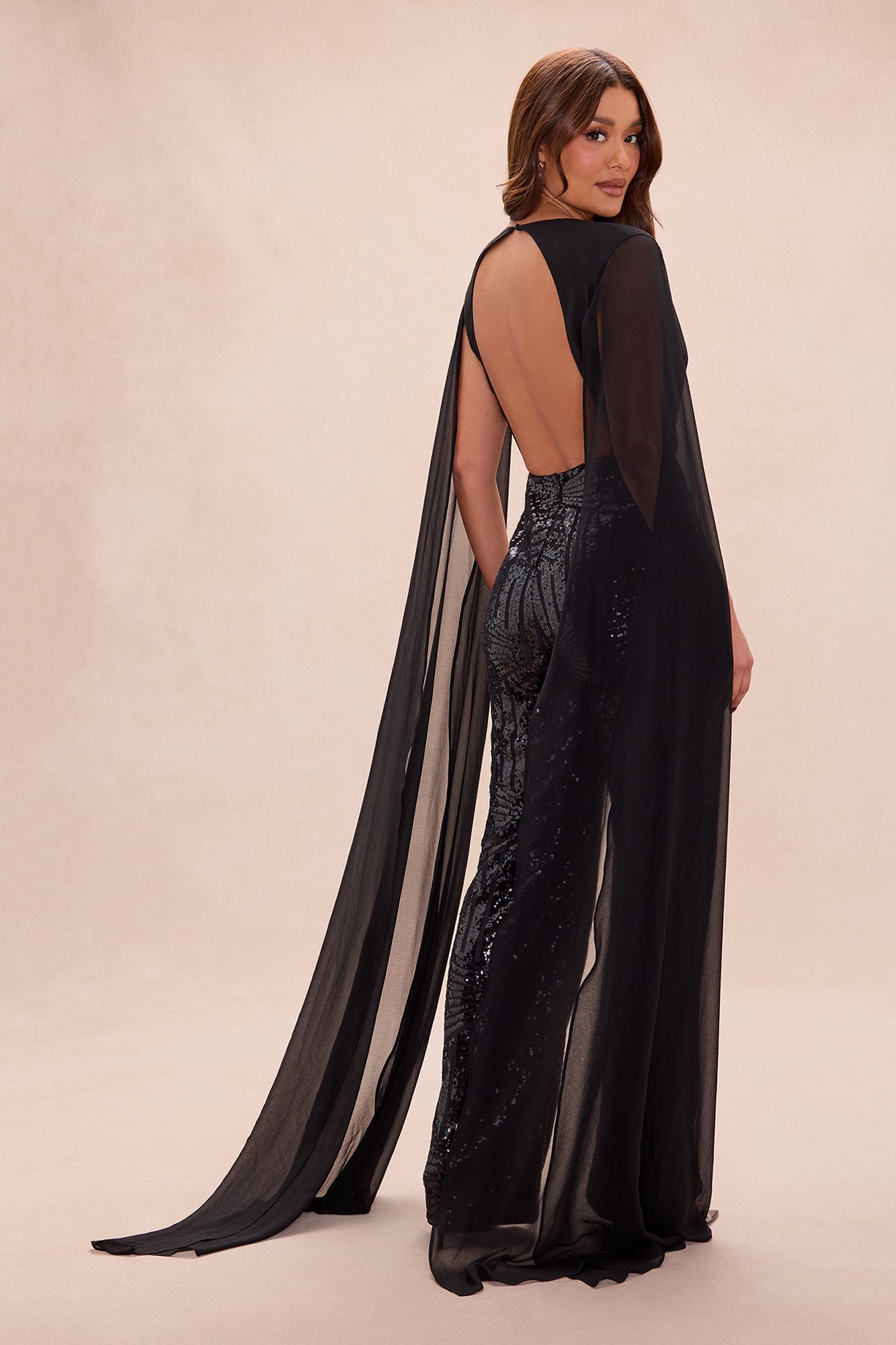 Causing Commotion Draped Sequin Jumpsuit - Black
