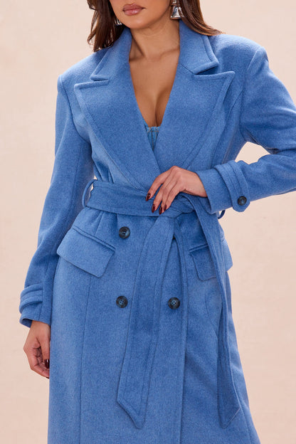 Tyler Double Breasted Wool Coat - Denim