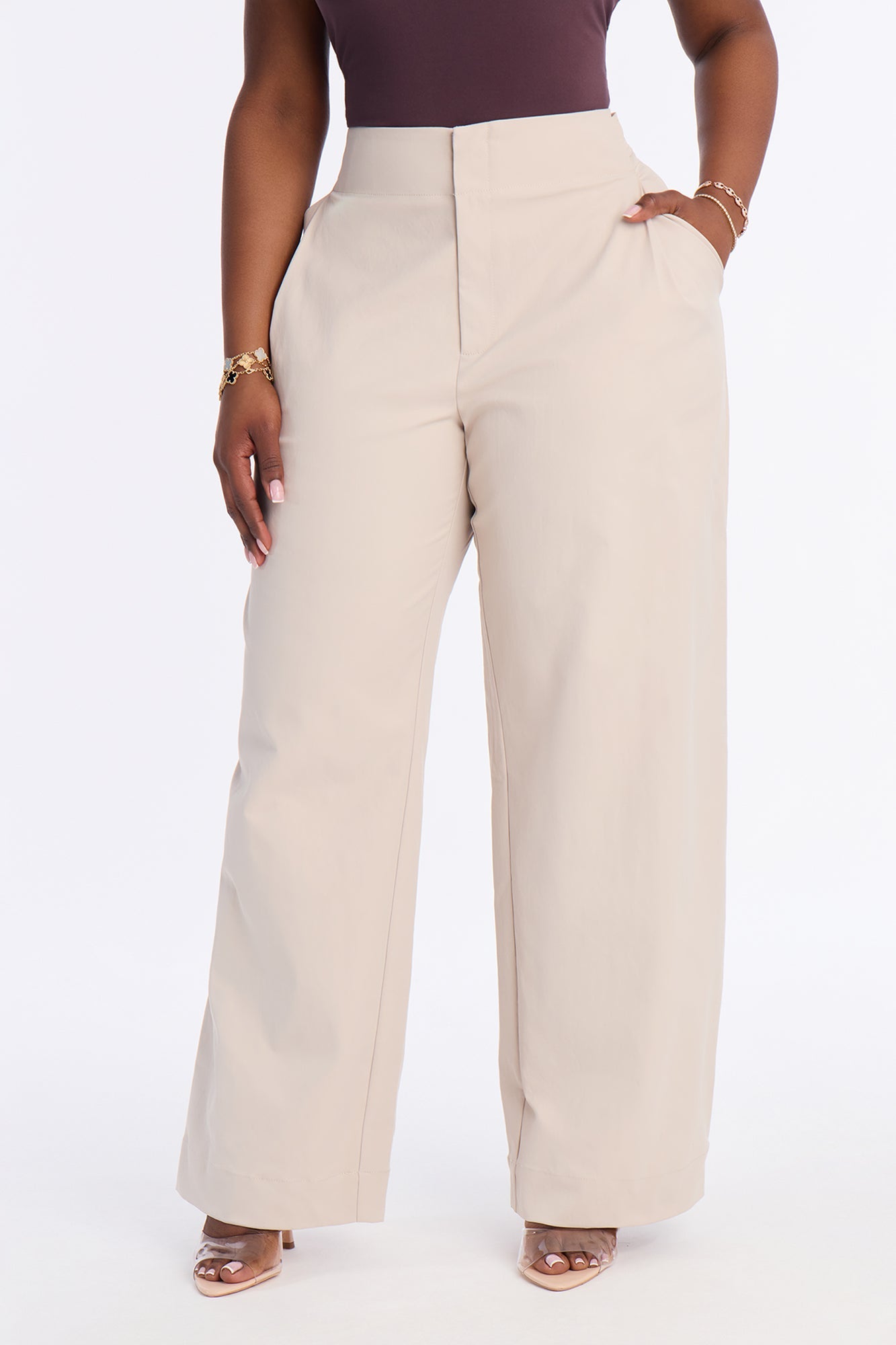 Cami Wide Leg Brushed Twill Pant 32″ - Stone