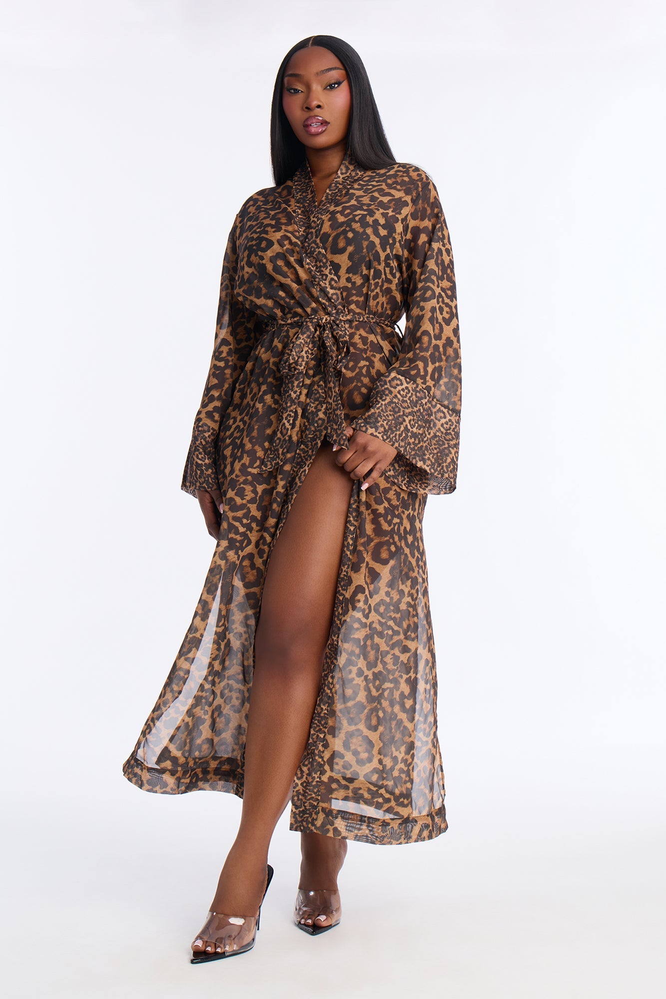 Wild Embrace Leopard Chiffon Robe - Brown/combo