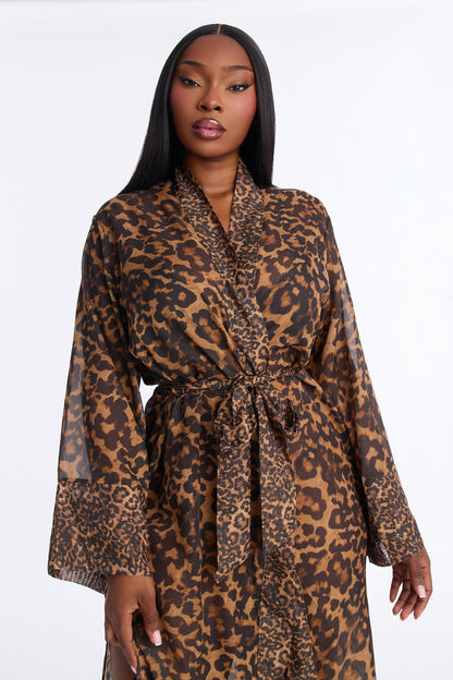 Wild Embrace Leopard Chiffon Robe - Brown/combo