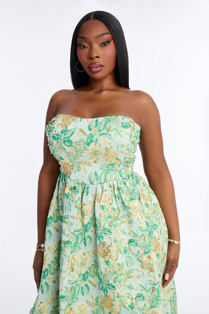 Sweet Like Me Glitter Floral Jacquard Midi Dress - Green