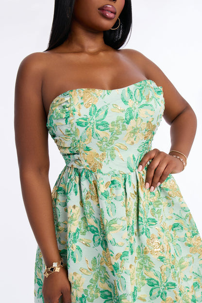 Sweet Like Me Glitter Floral Jacquard Midi Dress - Green