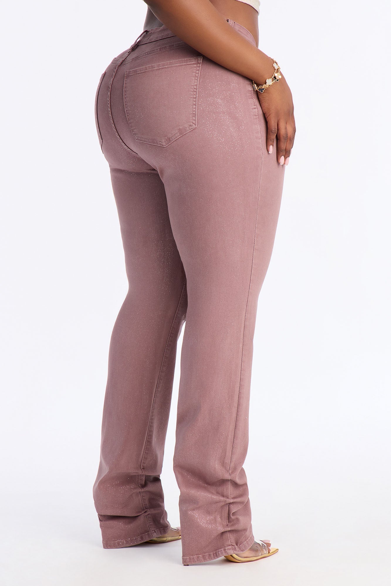 Giselle Glitter Foil Stacked Slim Straight Leg Jean - Mauve