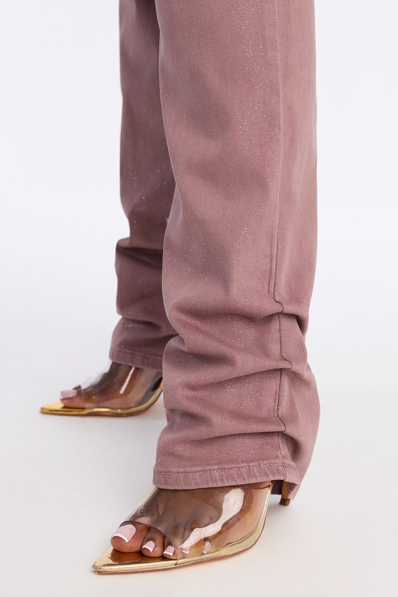 Giselle Glitter Foil Stacked Slim Straight Leg Jean - Mauve
