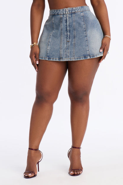 Lia Vintage Wash A-Line Denim Mini Skirt - Vintage Wash
