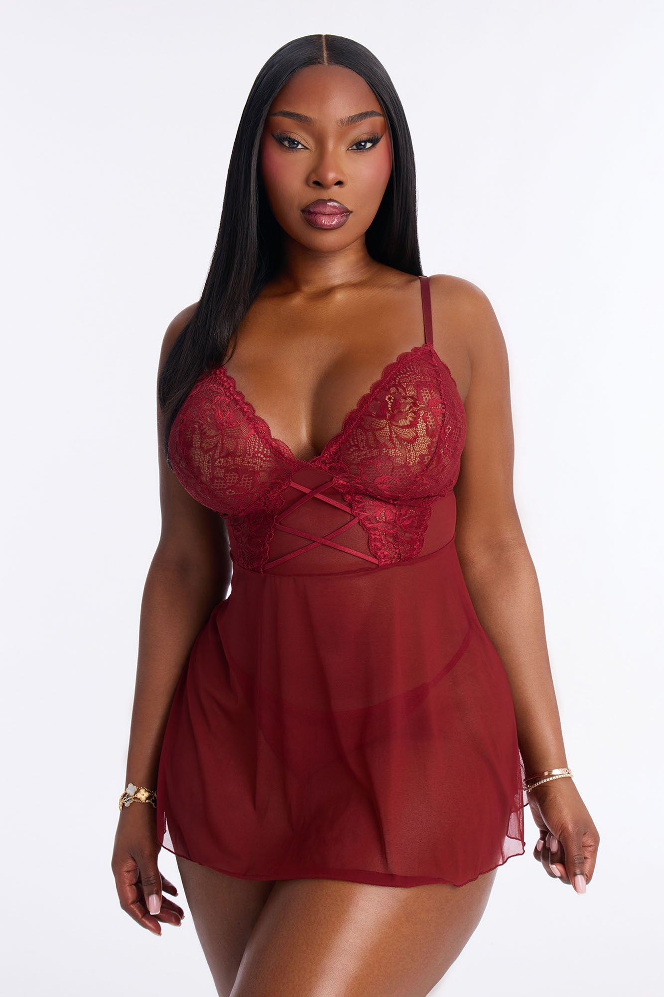 Entice Me Mesh Babydoll - Wine
