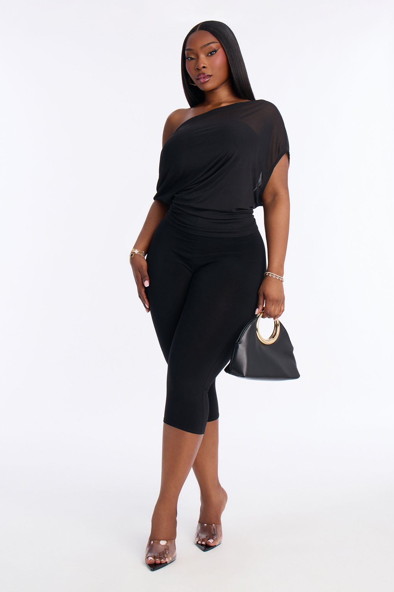 Breanna Mesh Capri Leg Jumpsuit - Black