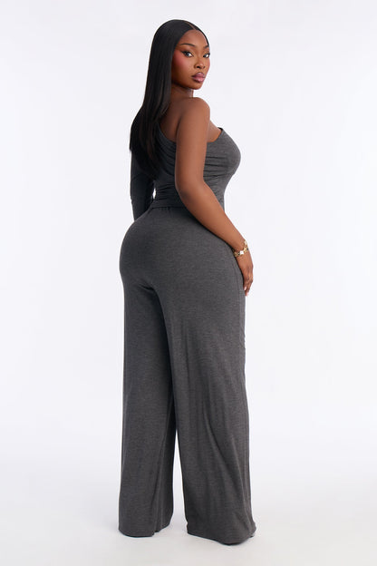 Back For More One Shoulder Pant Set - Charcoal