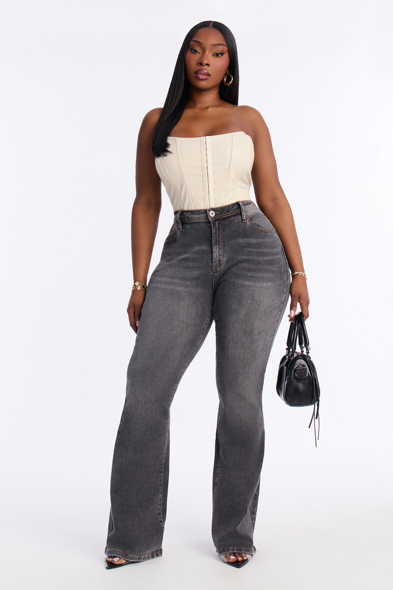 Wax And Wane Everyday Stretch Flare Jeans - Grey