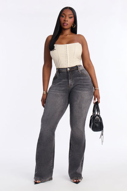 Wax And Wane Everyday Stretch Flare Jeans - Grey