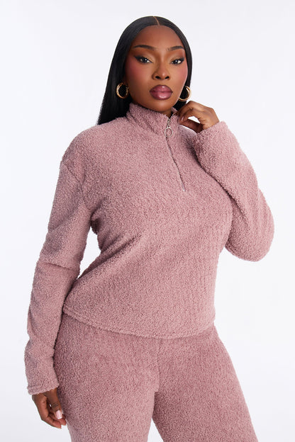 Lana Sherpa Quarter Zip Lounge Sweatshirt - Mauve