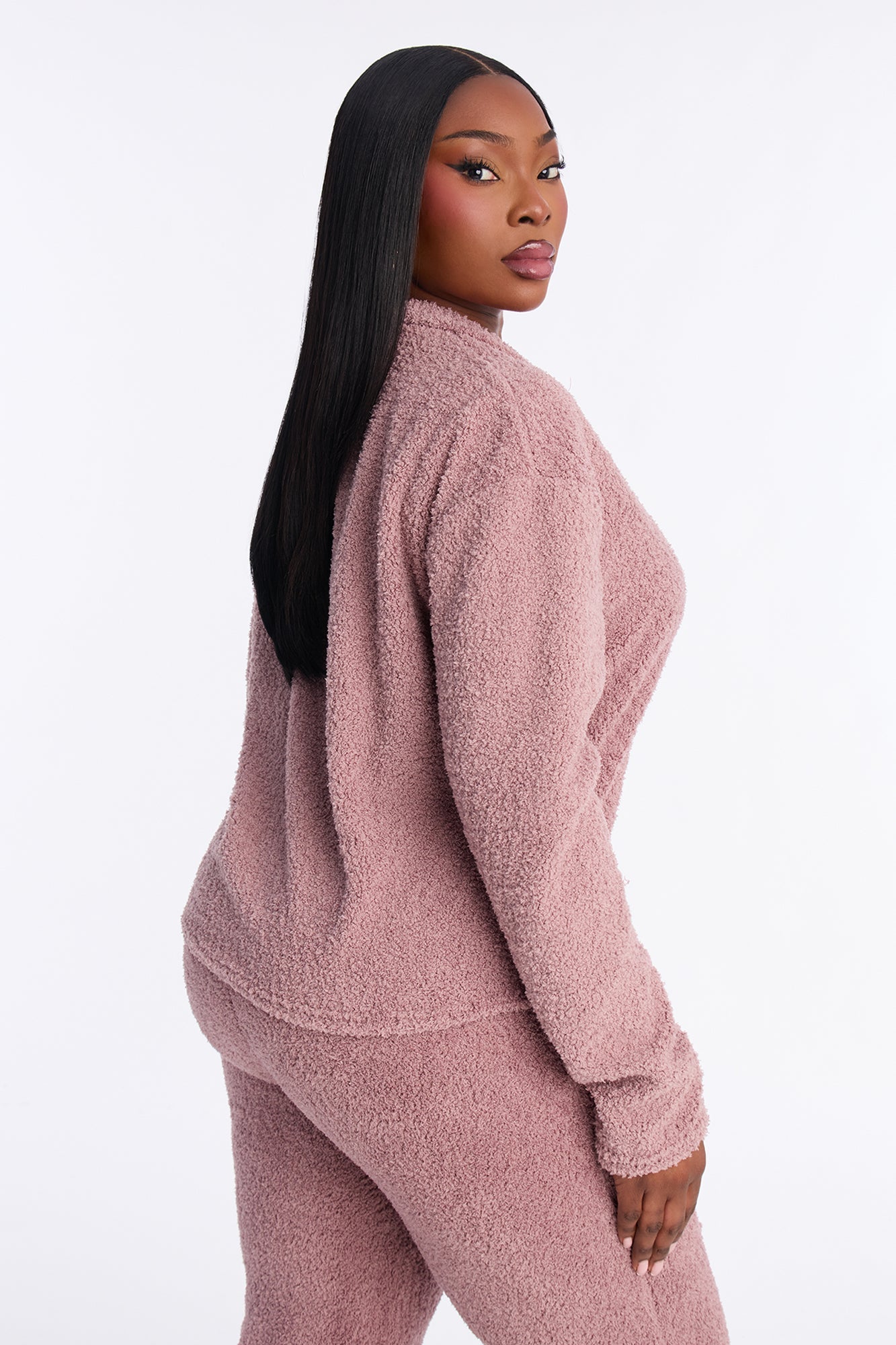 Lana Sherpa Quarter Zip Lounge Sweatshirt - Mauve