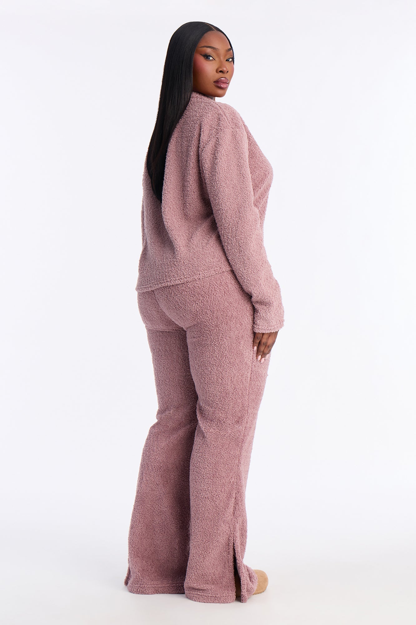 Lana Sherpa Flare Lounge Pant - Mauve