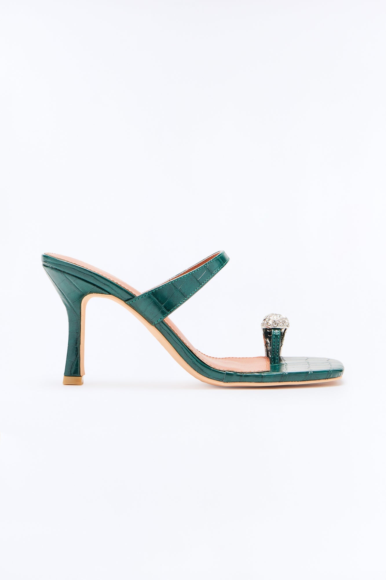 Camille Embellished Toe Ring Mules - Hunter