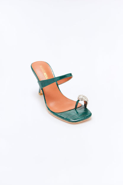 Camille Embellished Toe Ring Mules - Hunter
