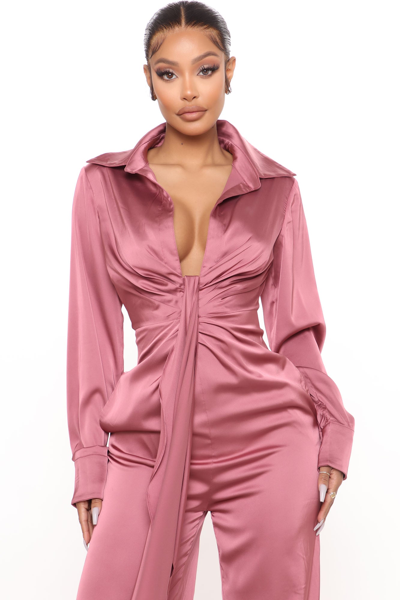 Fabulosity Stretch Satin Jumpsuit - Mauve