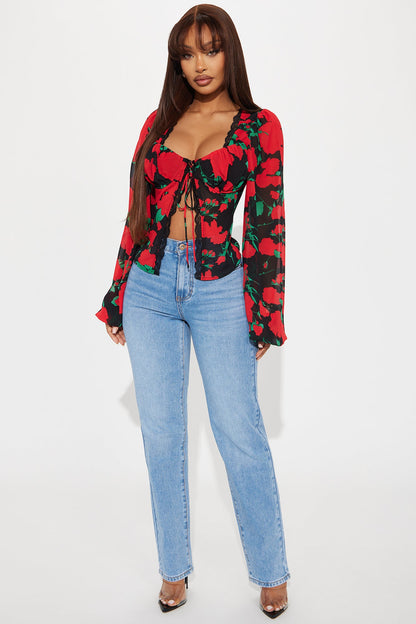 Shower Me With Flowers Top - Black/Red