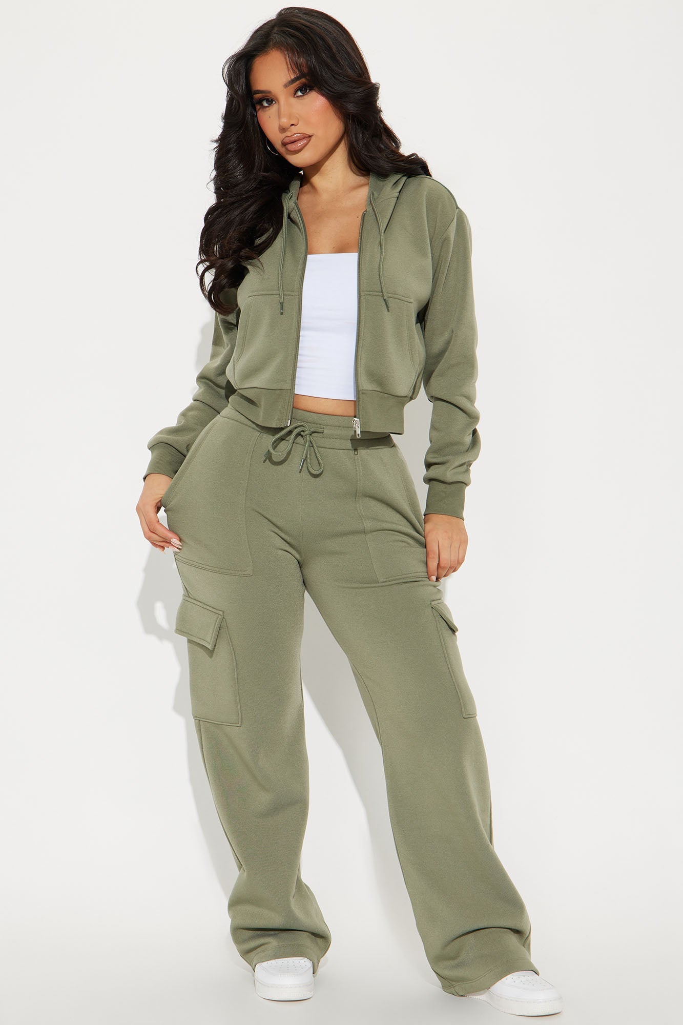 Kinsley Cropped Hoodie - Olive