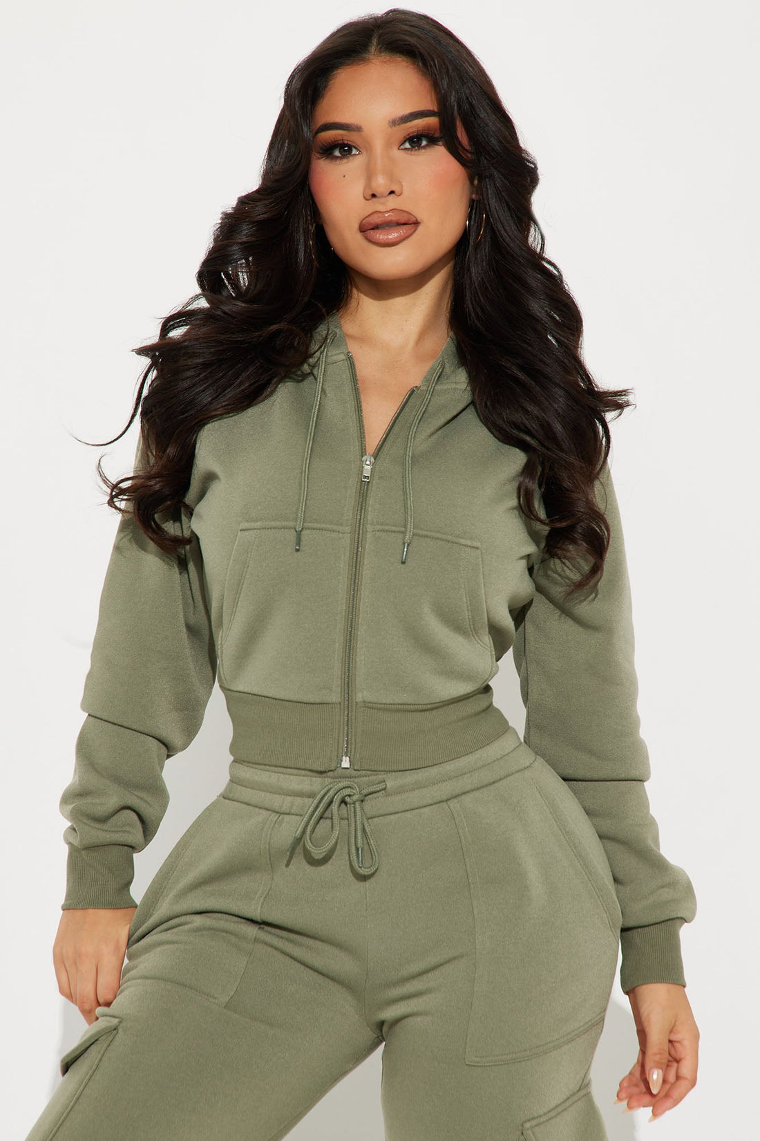 Kinsley Cropped Hoodie - Olive