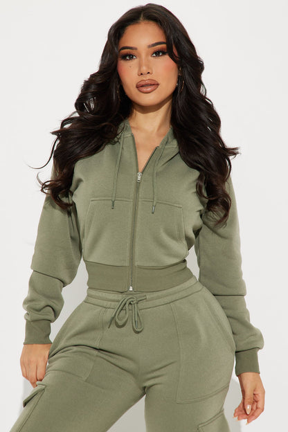 Kinsley Cropped Hoodie - Olive