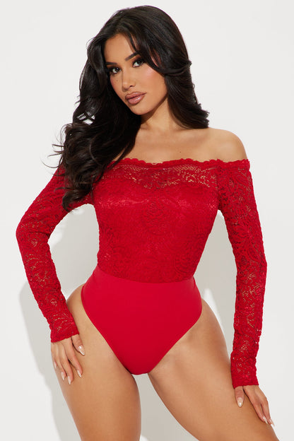 Katie Lace Off Shoulder Bodysuit - Red