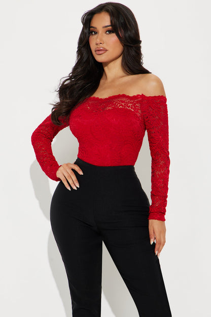 Katie Lace Off Shoulder Bodysuit - Red