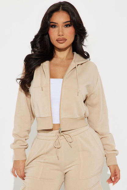 Kinsley Cropped Hoodie - Sand