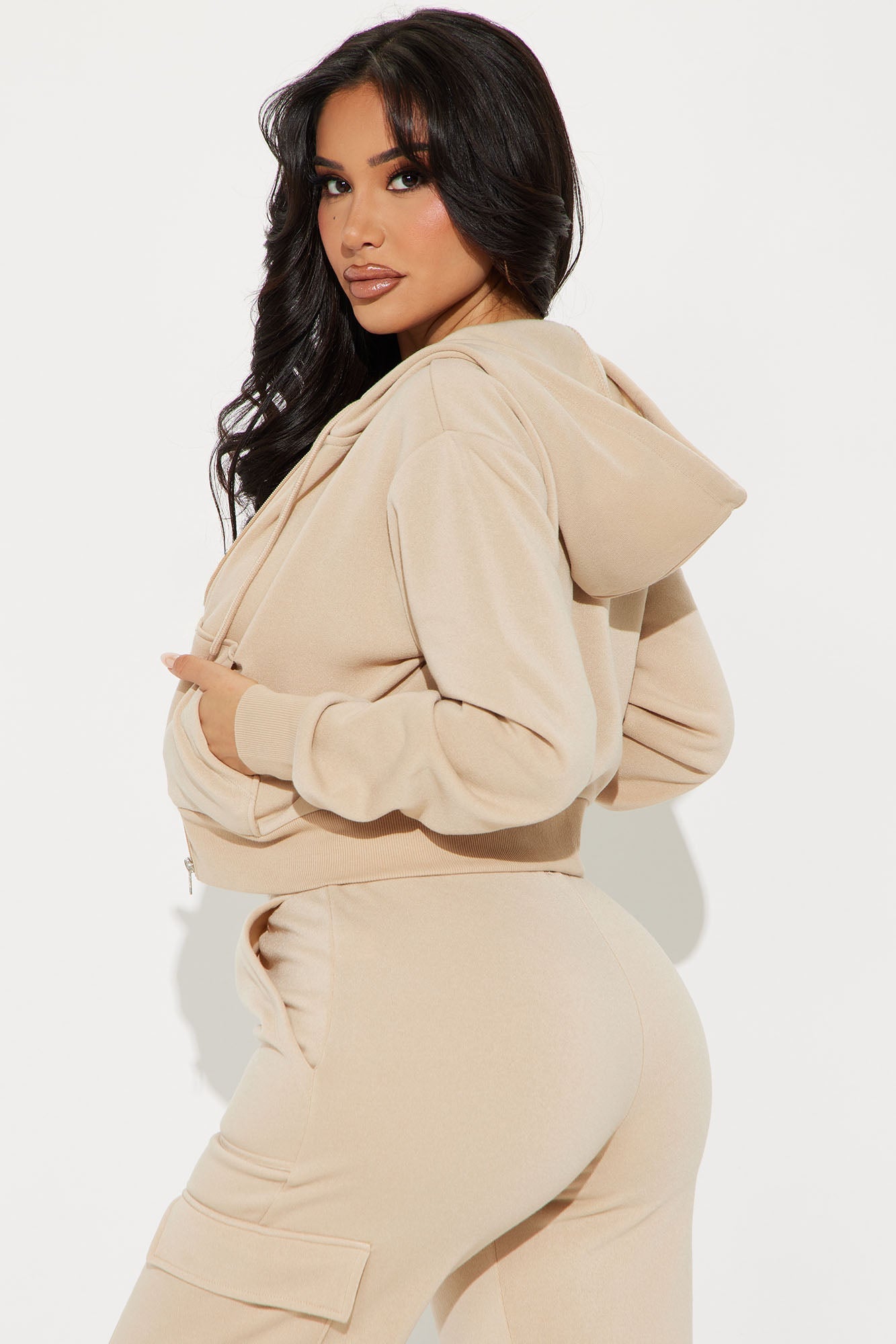 Kinsley Cropped Hoodie - Sand