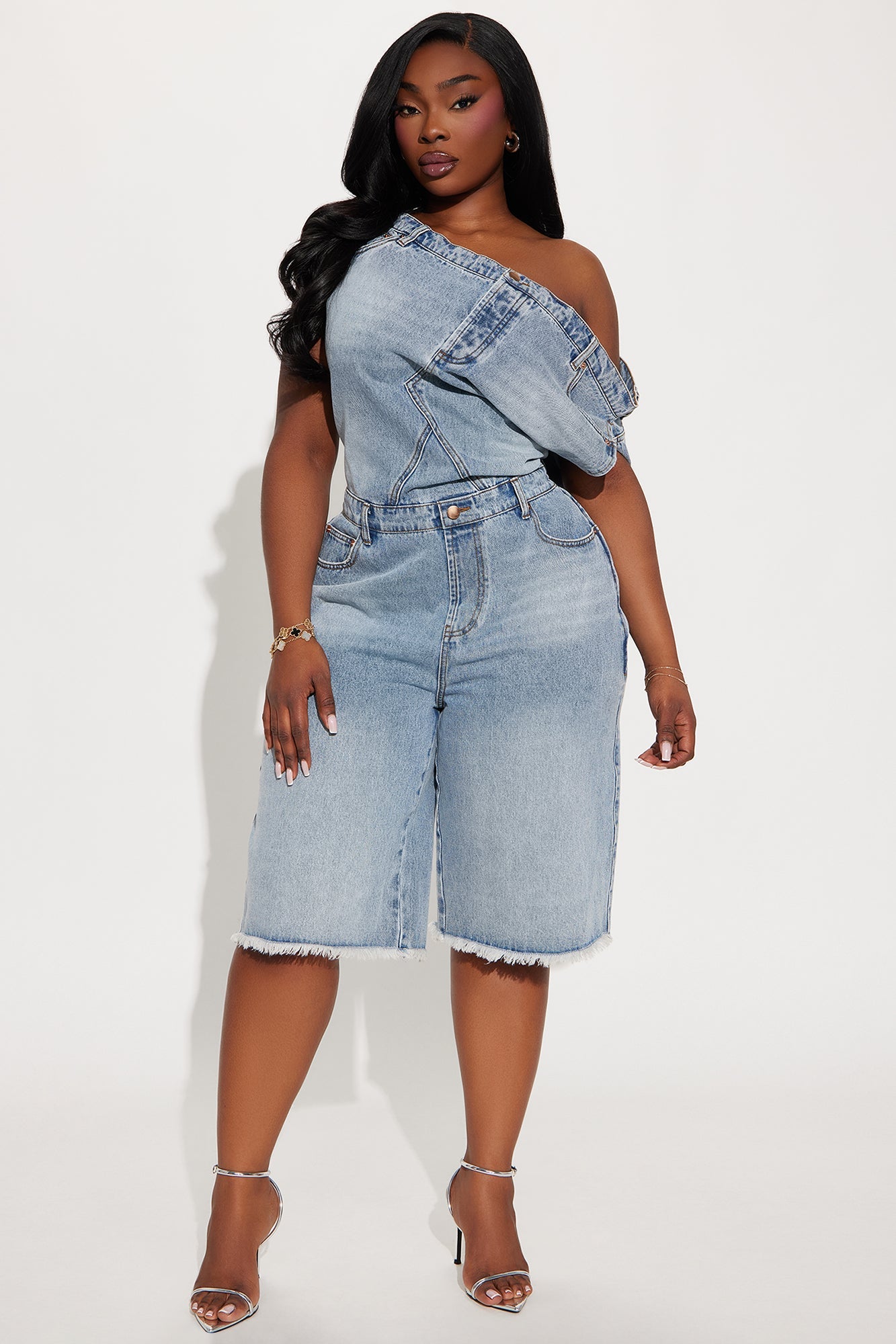 Dakota Denim Jort Romper - Light Wash