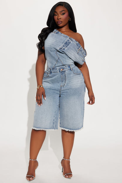 Dakota Denim Jort Romper - Light Wash