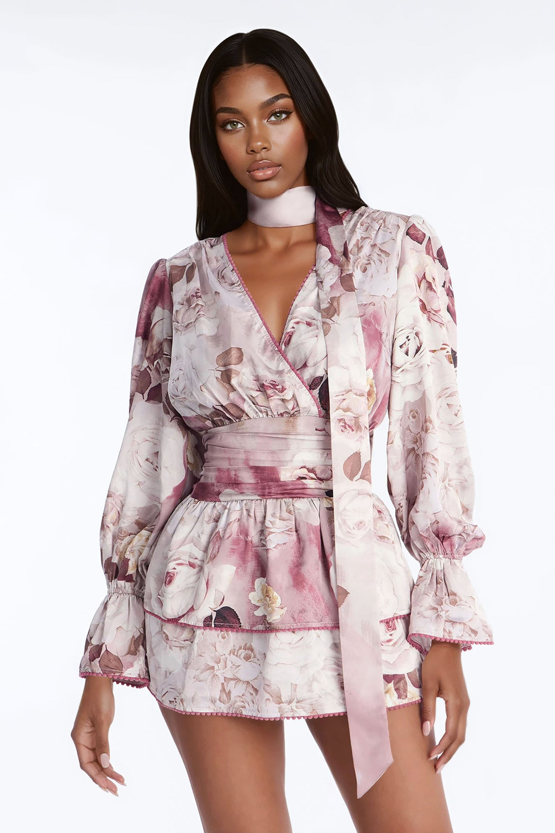 Maryam Ruffle Satin Mini Dress - Mauve/combo