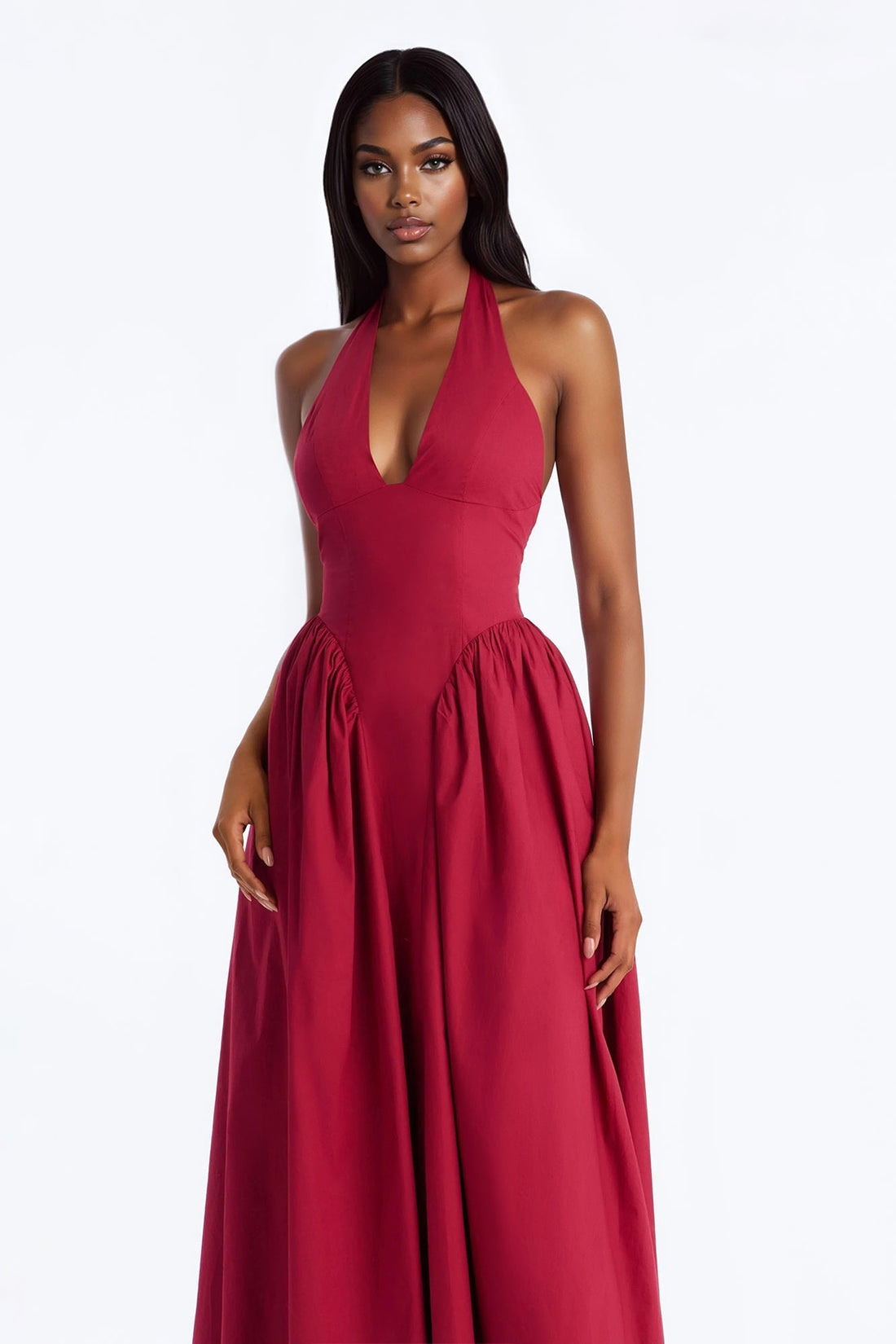 Maisie Drop Waist Poplin Maxi Dress - Wine