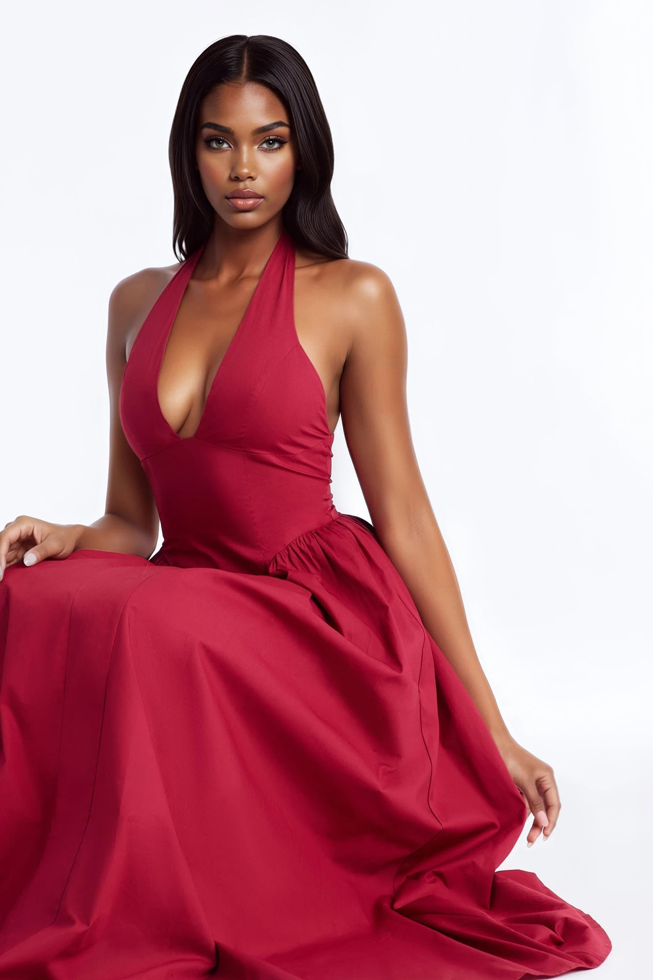 Maisie Drop Waist Poplin Maxi Dress - Wine