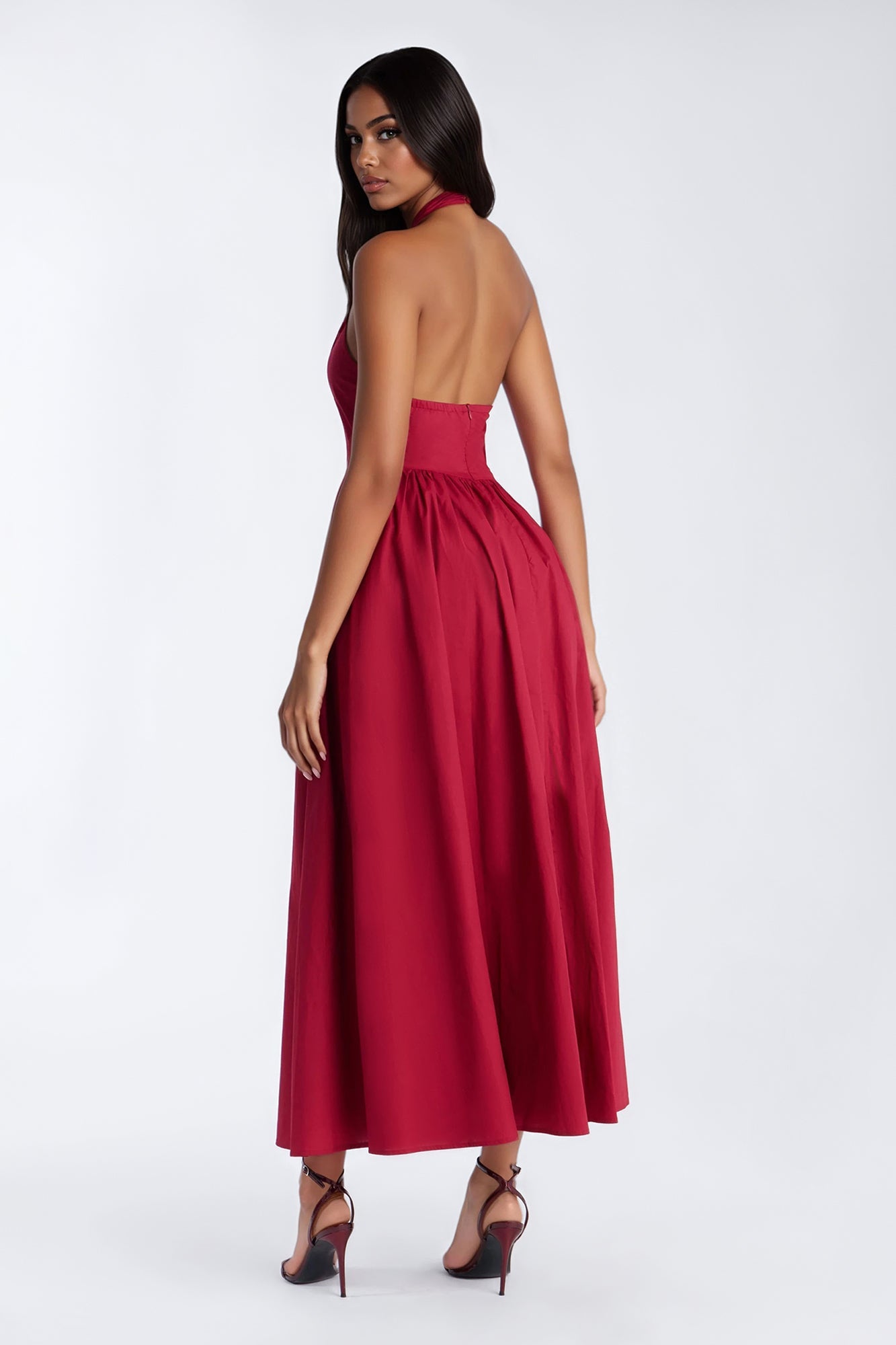 Maisie Drop Waist Poplin Maxi Dress - Wine