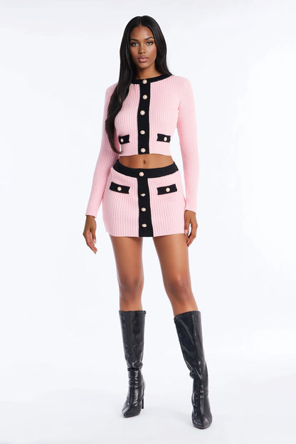 Shanon Sweater Mini Skirt Set - Pink