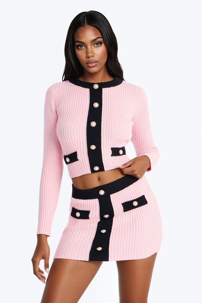 Shanon Sweater Mini Skirt Set - Pink