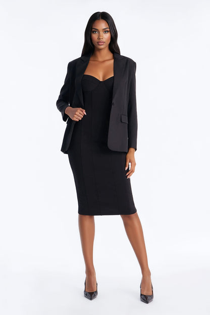 Albia Blazer Midi Dress Set - Black