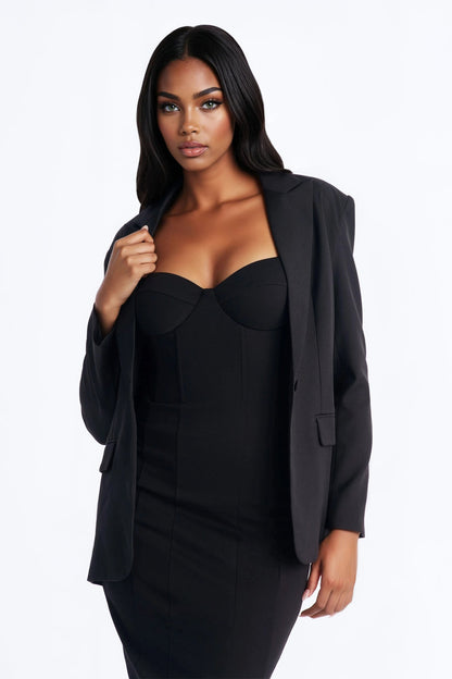 Albia Blazer Midi Dress Set - Black