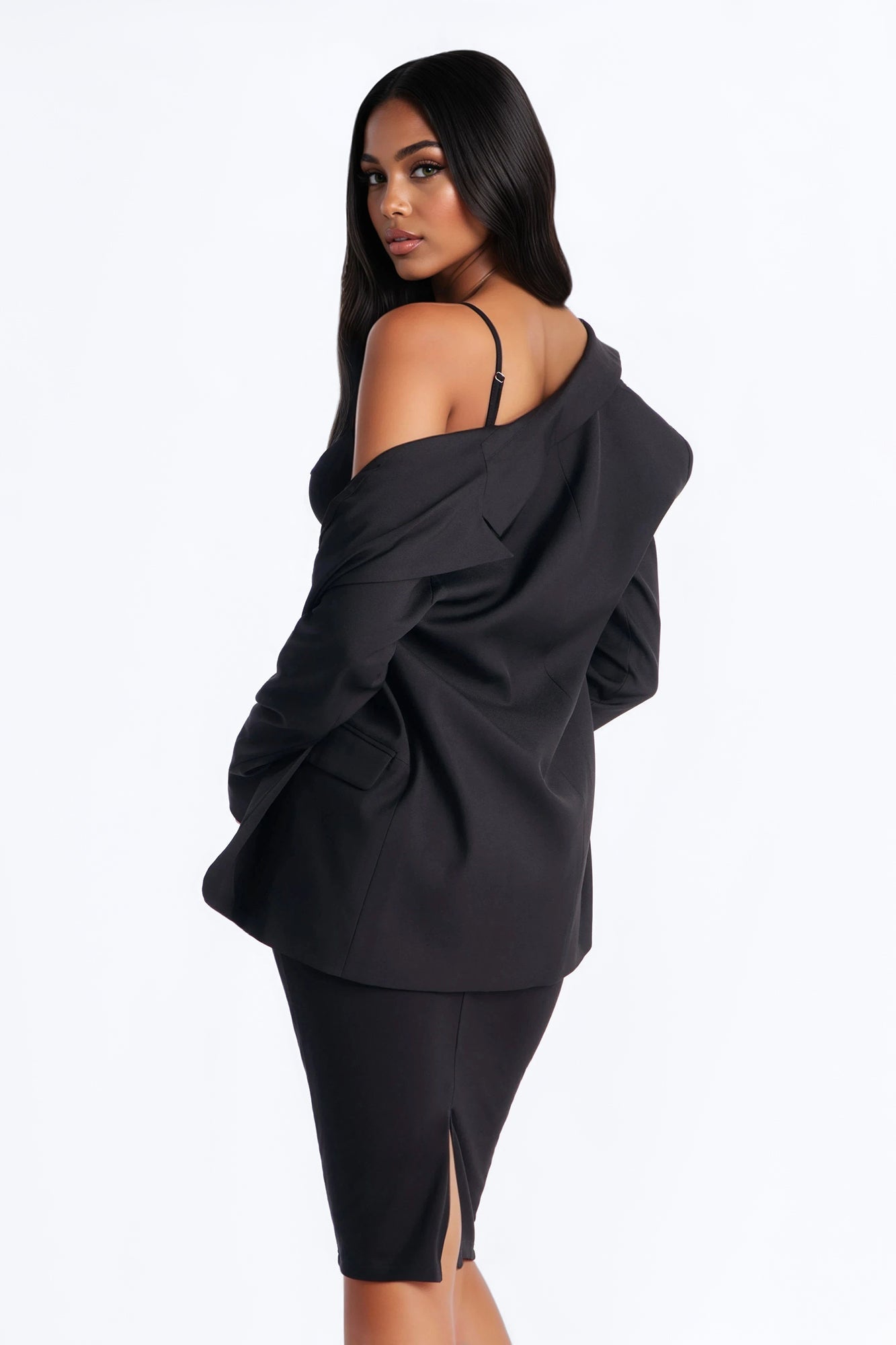 Albia Blazer Midi Dress Set - Black