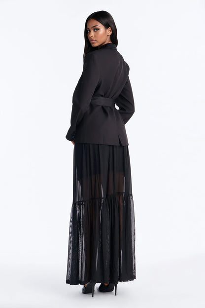 Bianca Cinched Blazer And Maxi Skirt Set - Black