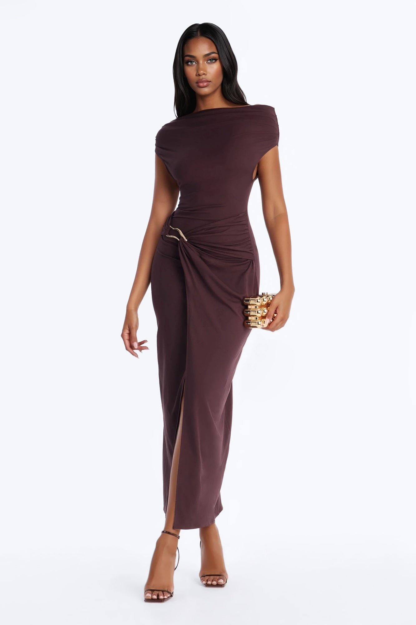 Brianna Hardware Maxi Dress - Chocolate