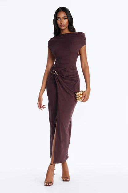 Brianna Hardware Maxi Dress - Chocolate