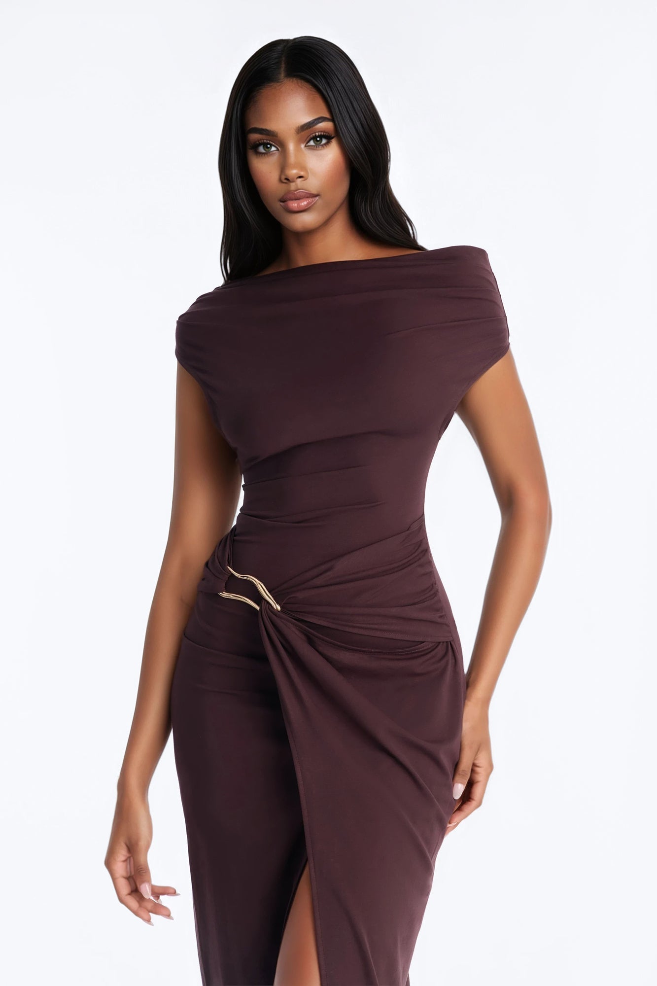 Brianna Hardware Maxi Dress - Chocolate