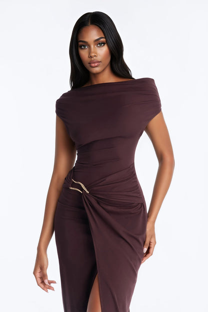 Brianna Hardware Maxi Dress - Chocolate