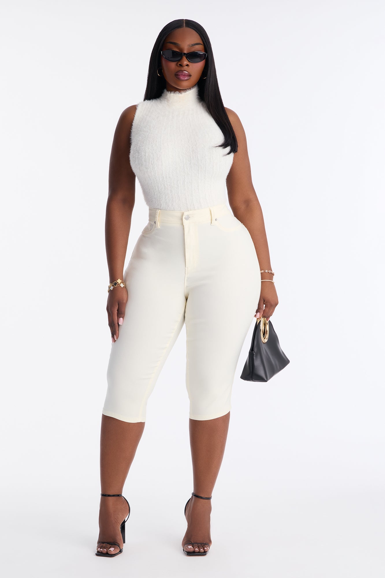 Hyperstretch Skinny Pedal Pusher Capri Pant 17″ - Ivory