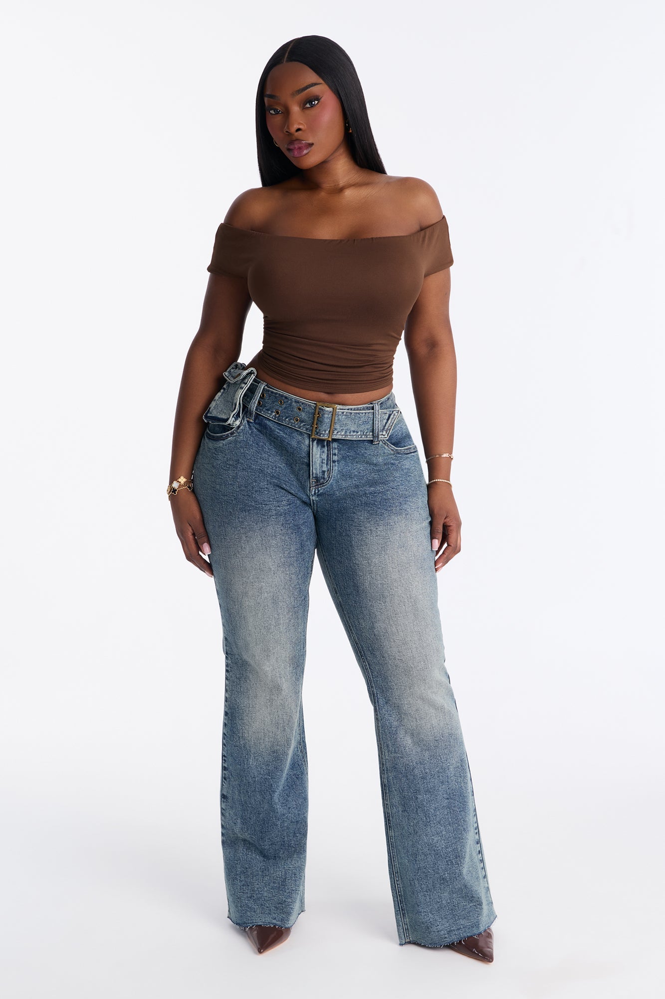 Moment Of Glory Low Rise Flare Jeans - Vintage Wash