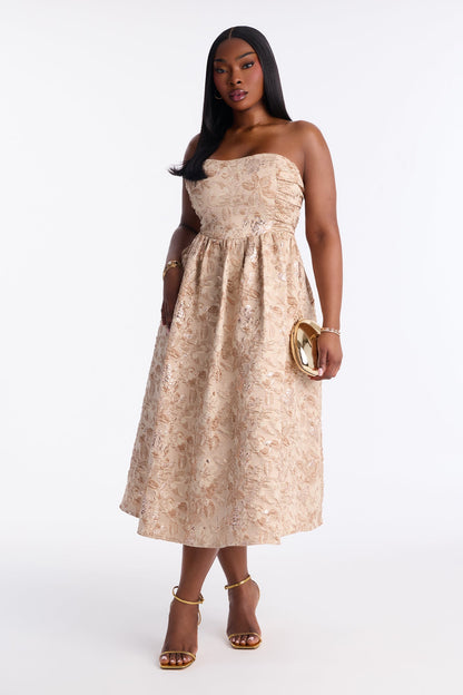 Sweet Like Me Glitter Floral Jacquard Midi Dress - Mocha